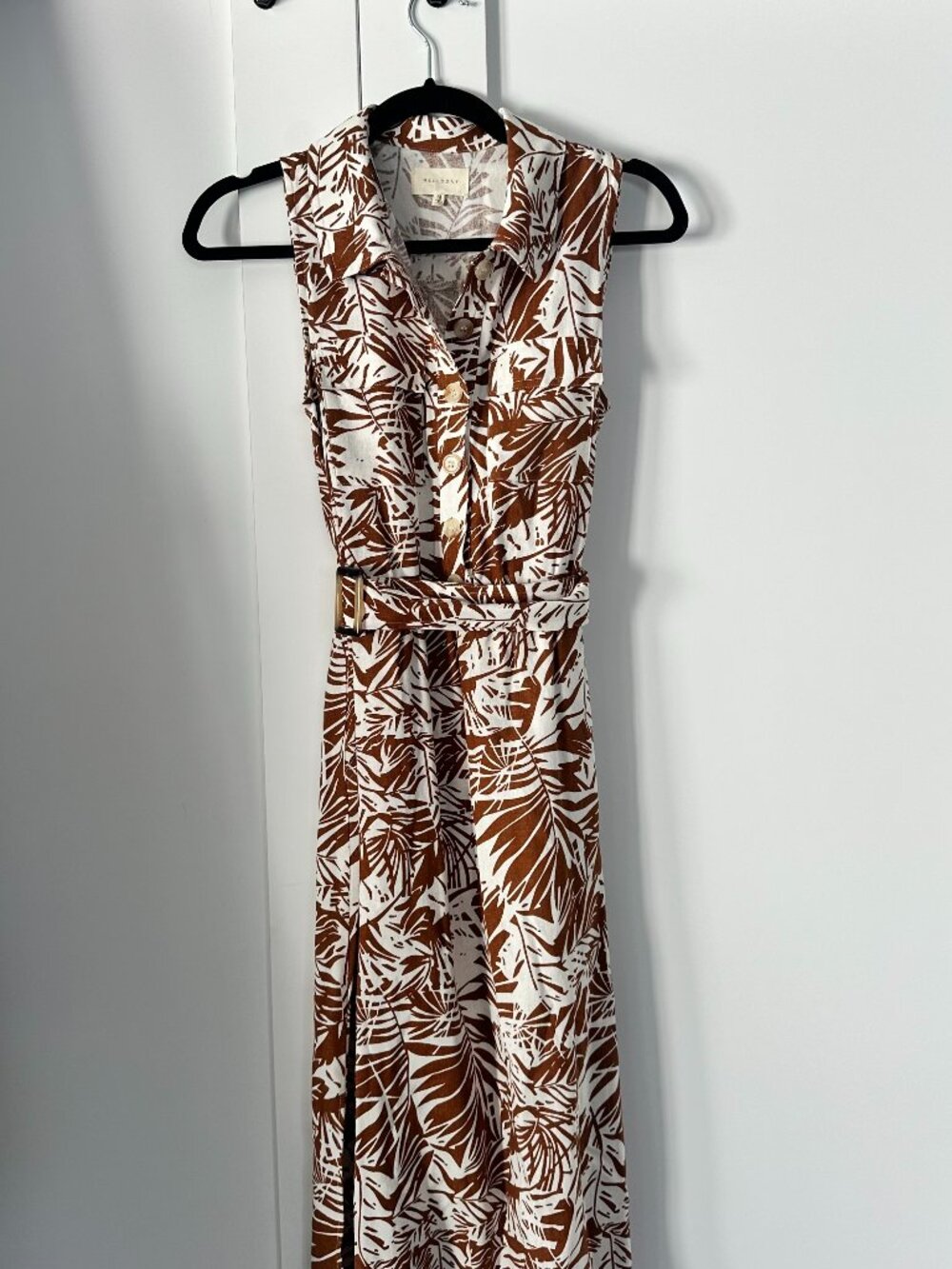 Melloday Womens size XS Linen Blend Safari Tropical Belted Midi Dress